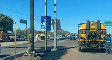 'Riego de liga' en camellones de bulevares de Guaymas es contaminante; es para evitar maleza