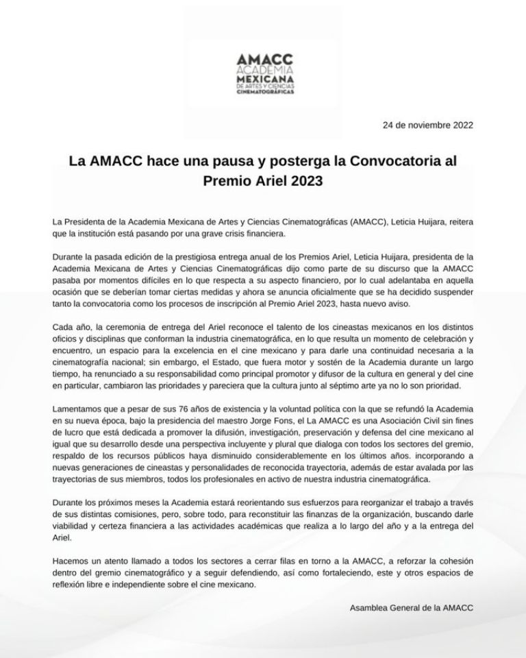 Comunicado de la Amacc