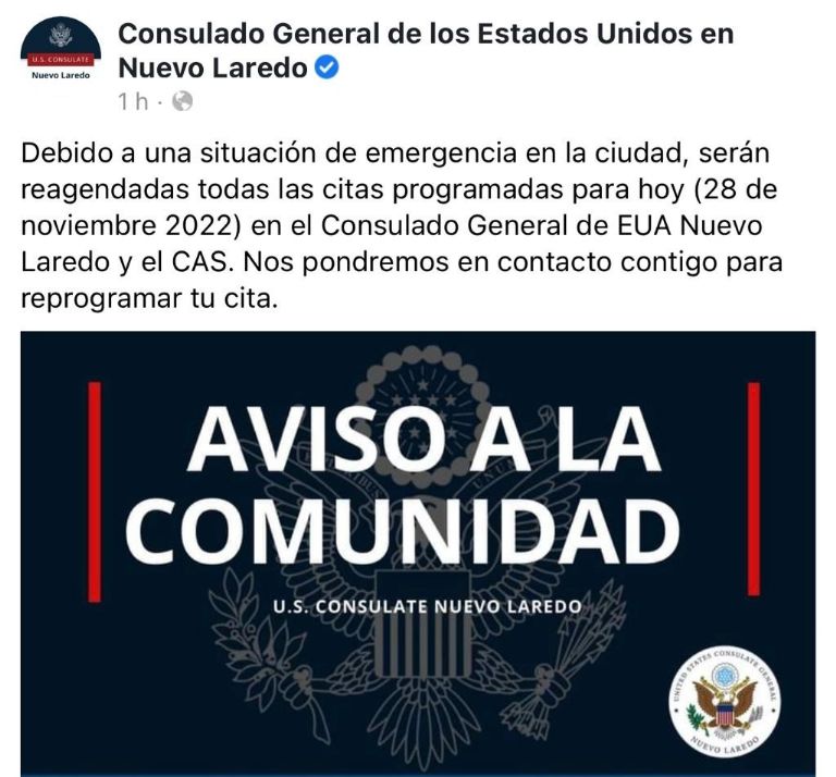 Emiten alerta en Nuevo Laredo por violencia. Foto: Twitter