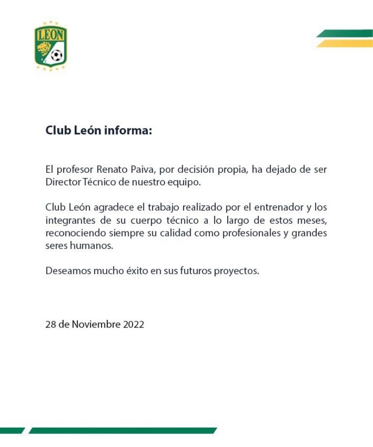 Reanato Pavia León comunicado