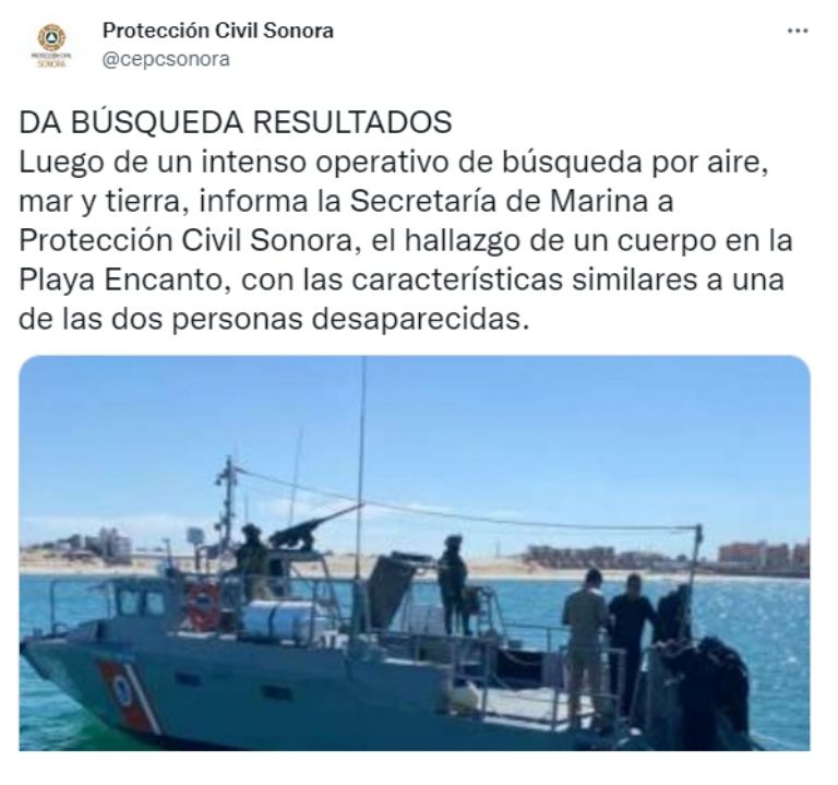 Cuerpo de turista sin vida fue hallado en Puerto Peñasco. Foto: Twitter