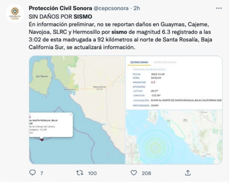 Sismo Sonora 