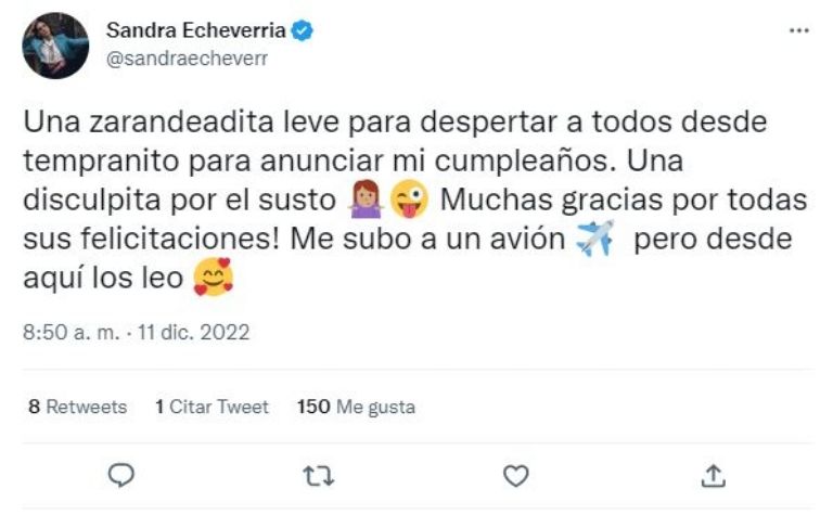 Tuit de Sandra Echeverría