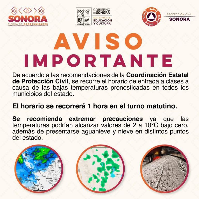 Recorren entrada de clases en Sonora por bajas temperaturas. Foto: Twitter