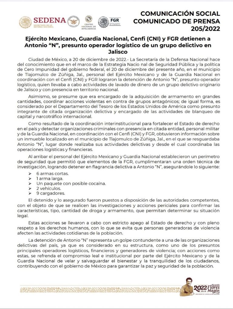 Sedena confirma detención de 'Tony Montana'. Foto: Twitter