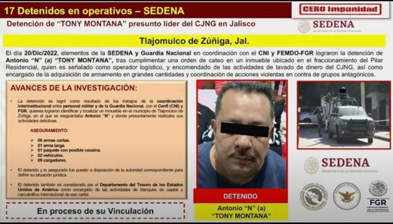 SSPC confirma detención de 'Tony Montana'. Foto: Gobierno de México