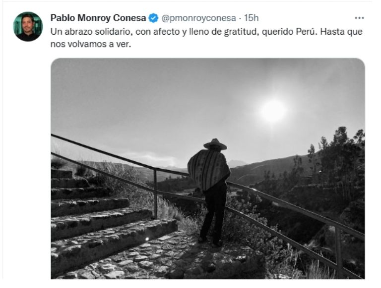 El embajador Pablo Monroy se despide de Perú. Foto: Internet