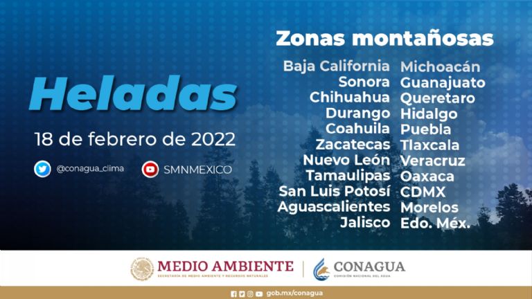 Conagua comparte el pronóstico de heladas para México en este viernes