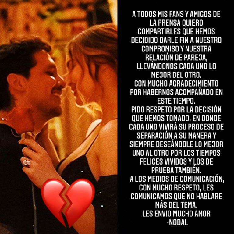 En la imagen, el comunicado oficial de Christian Nodal sobre la ruptura con Belinda