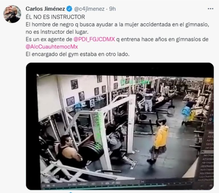 En la imagen, revelan información sobre el incidente de la fémina en gimnasio de CDMX