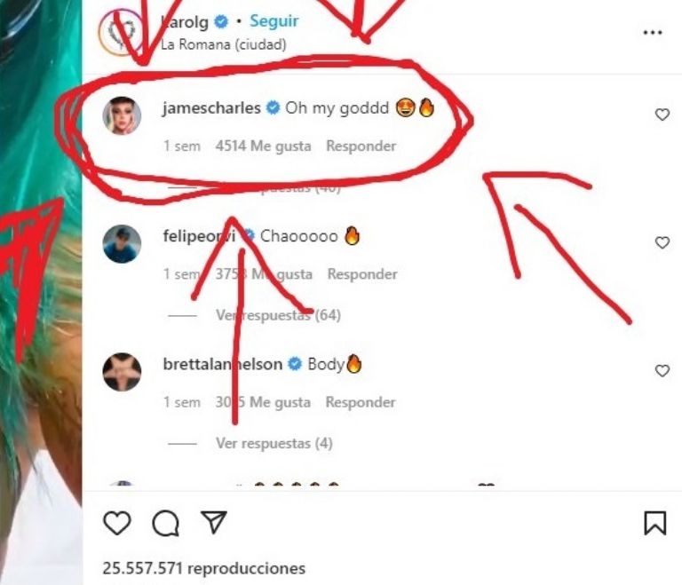 En la imagen, uno de los comentarios de Jame Rodríguez a una foto de Karol G