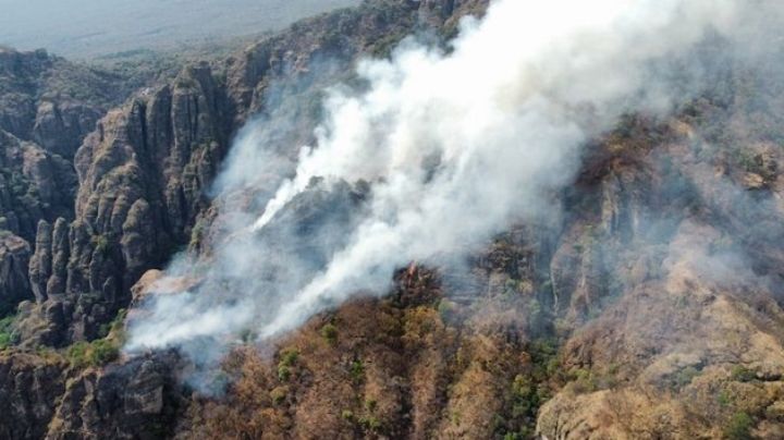 Labores para sofocar el incendio en el cerro del Tepozteco siguen; fue provocado por una persona