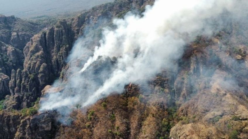 Labores para sofocar el incendio en el cerro del Tepozteco siguen; fue provocado por una persona