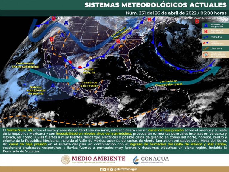 Conagua comparte el pronóstico del clima y el tiempo de hoy para México.