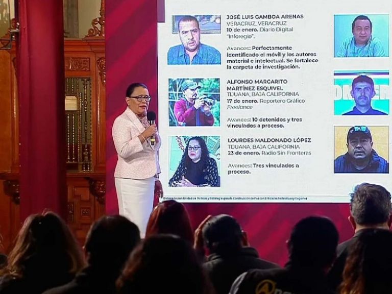 En la imagen, la SSPC presenta avances de investigaciones sobre asesinatos de periodistas