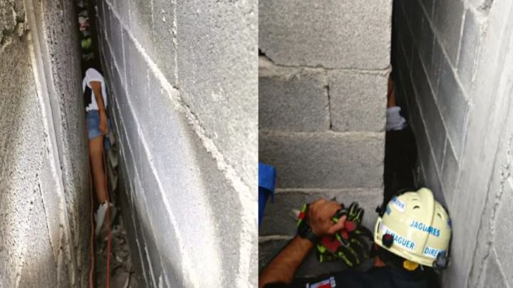 Niña intenta rescatar 'gatitos' y queda atrapada en un hueco; Protección Civil se moviliza