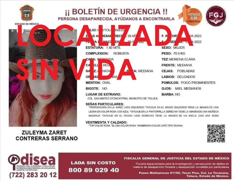 En la imagen, el boletín de búsqueda de Zuleyma Zaret, hallada sin vida en Michoacán.