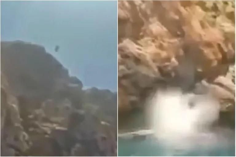 La esposa del exfutbolista neerlandés captó el momento en el que este brincó de un acantilado.