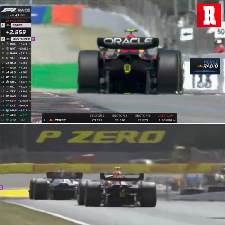 En la imagen, 'Checo' Pérez tuvo que dejar pasar a Verstappen. Créditos: Twitter