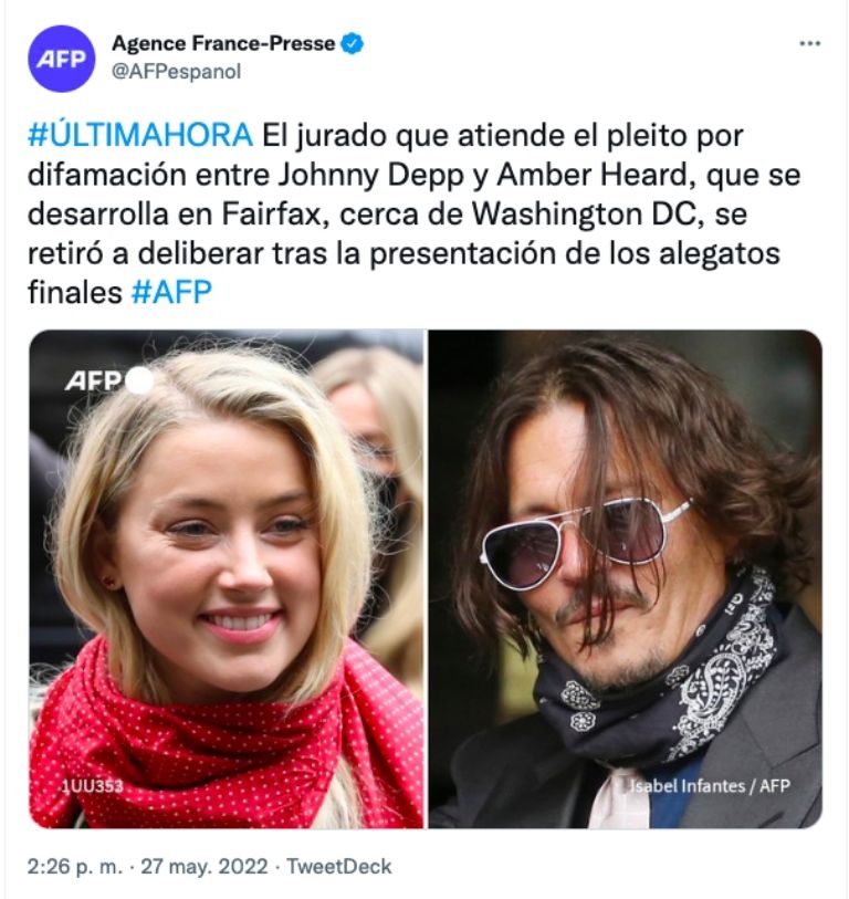 Jueces deliberan sobre el tema entre Johnny Depp y Amber Heard  