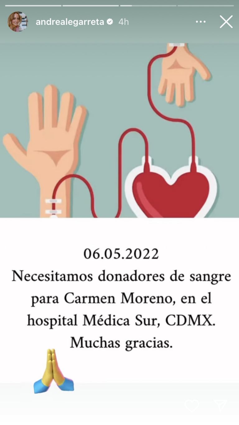 Andrea Legarreta pide donadores de sangre