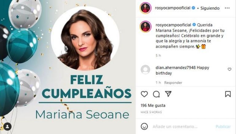 Rosy Ocampo felicita a Mariana Seane en Instagram