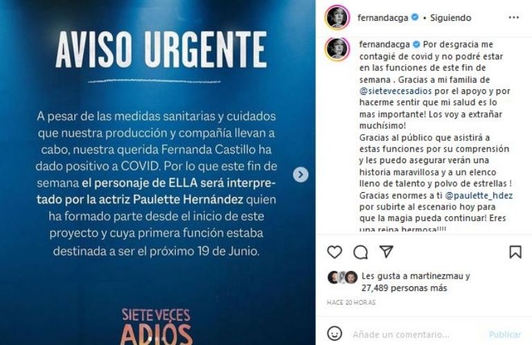 Fernanda Castillo comunicado 