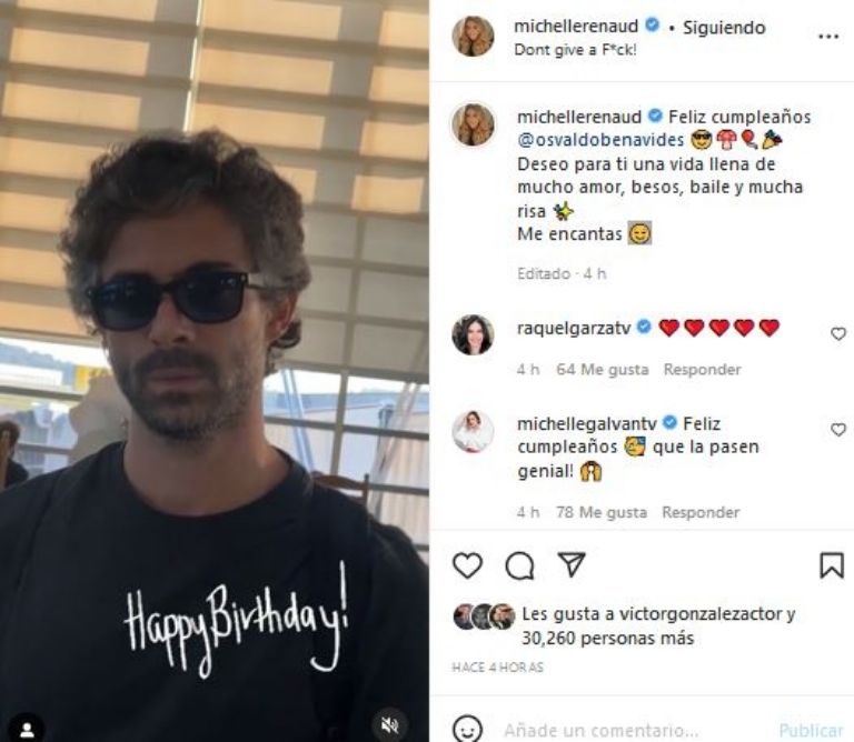 Mensaje de cumpleaños de Michelle Renaud a Osvaldo Benavides