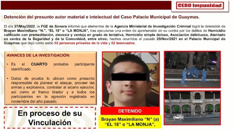 SSPC informa detención de presunto implicado en feminicidio de Marisol, ocurrido en Guaymas. Crédito: Conferencia de prensa matutina
