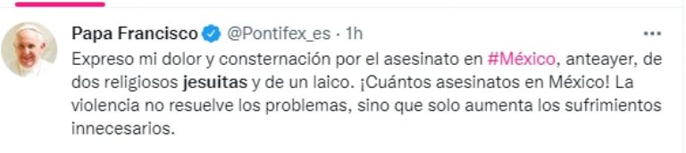 Papa Francisco lamenta asesinato de religiosos en Chihuahua. Foto: Twitter
