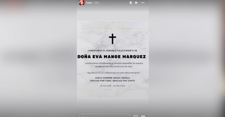 Thalía lamenta la muerte de su abuela