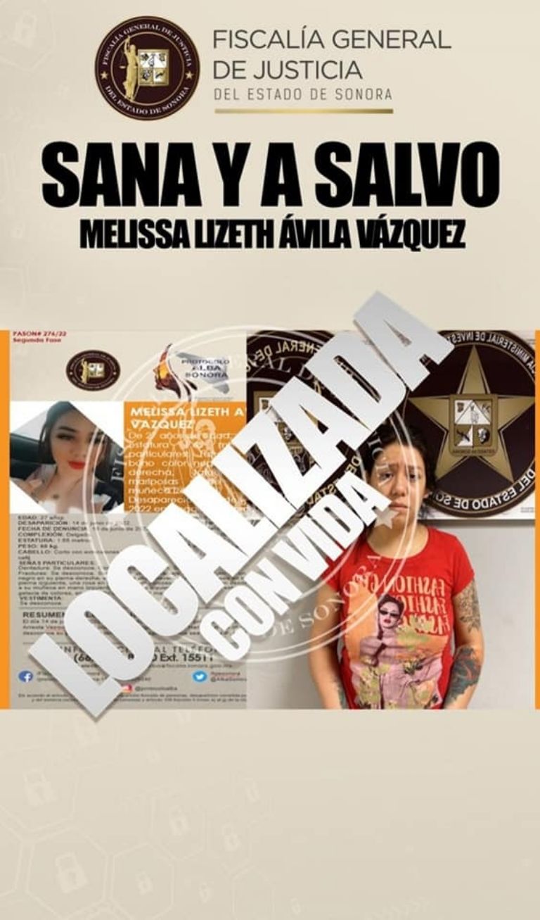 La ficha de localización de Melissa Lizeth Ávila 