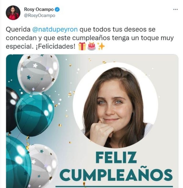 Mensaje de Rosy Ocampo a Natsha Dupeyrón