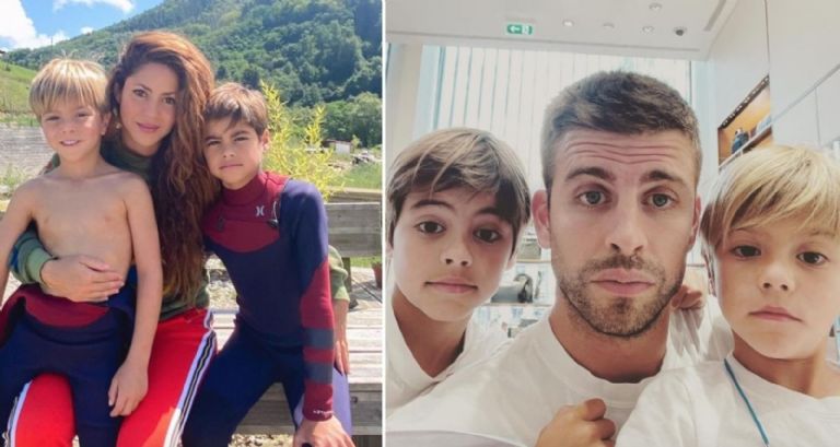 Shakira y Piqué con sus hijos