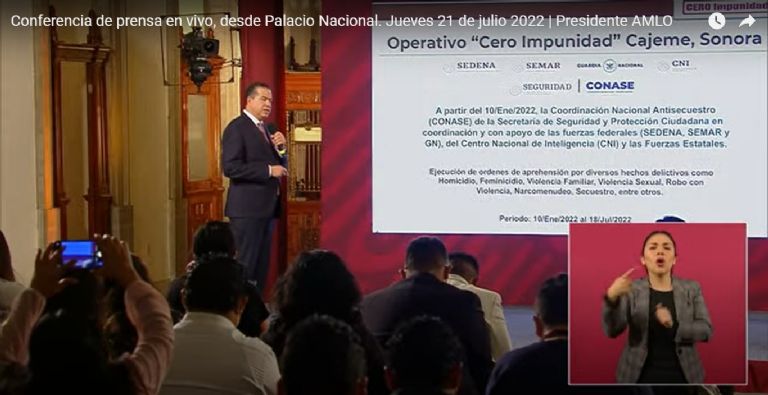 Ricardo Mejía Berdeja comparte resultados de operativo 'Cero Impunidad' en Cajeme, Sonora. Foto: Gobierno de México
