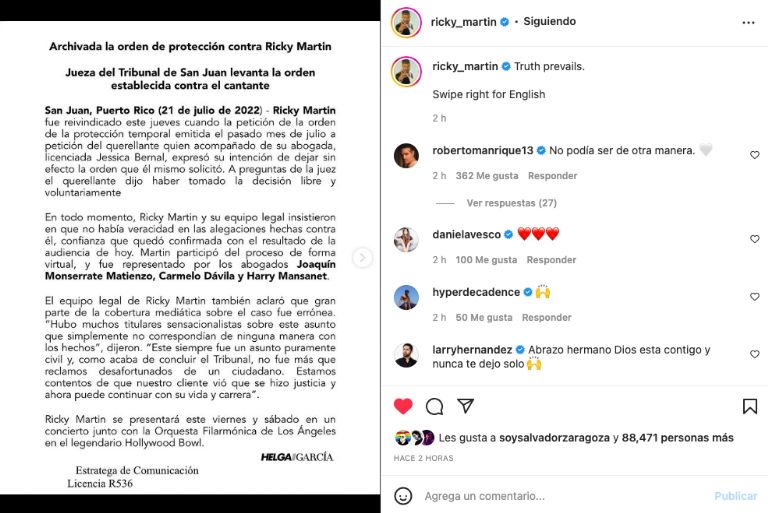 Ricky Martin comunicado 