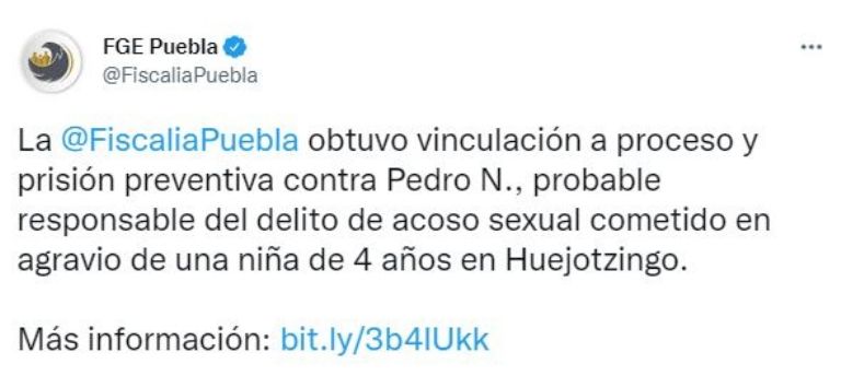 Detienen a Pedro N por acosar a una menor en Puebla