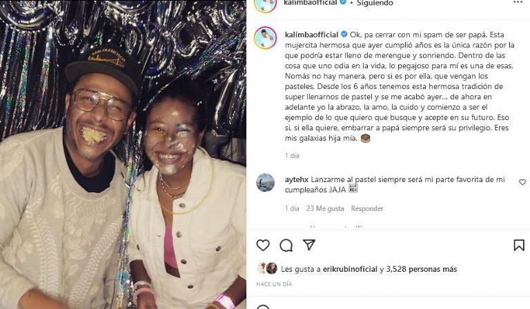 Kaimba y su hija tras embarrarla de pastel