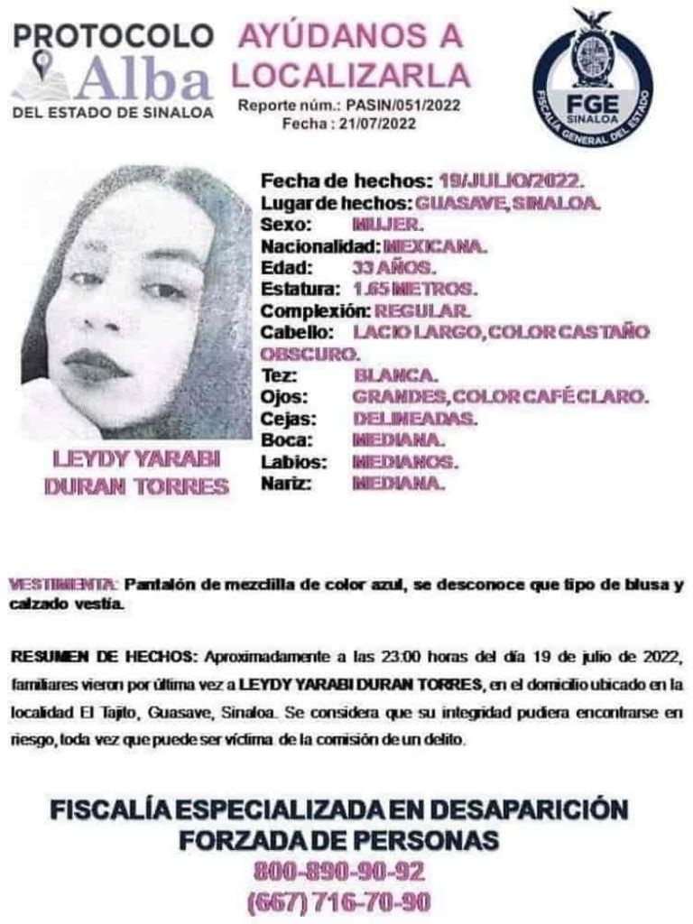 En la imagen, la ficha de búsqueda que se emitió tras la desaparición de Leydi Yaravi. Foto: Internet