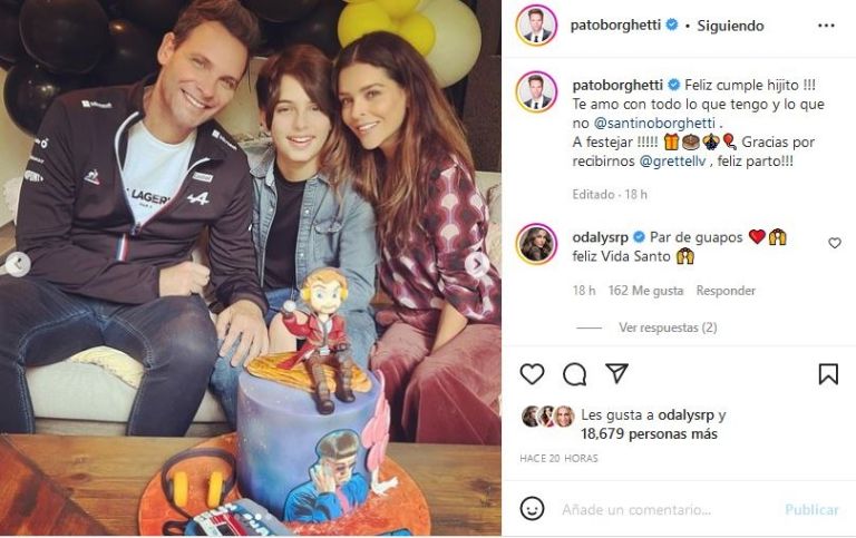 Grettell Valdez y Patricio Borghetti en la fiesta de Santino