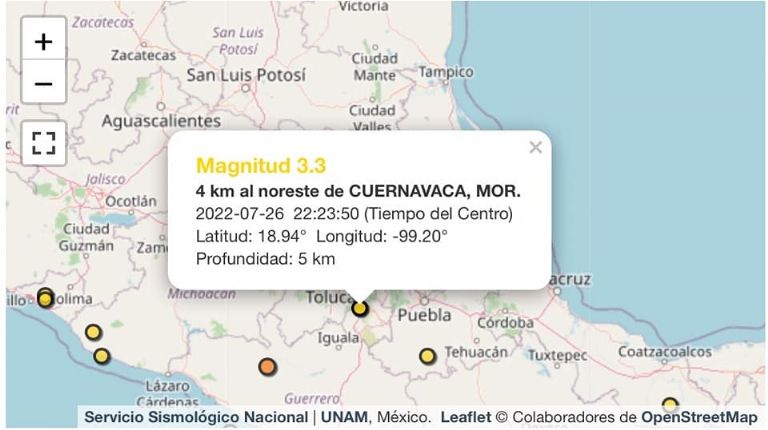 SSN informa sobre temblor con epicentro cerca de Cuernavaca, Morelos. Foto: Twitter