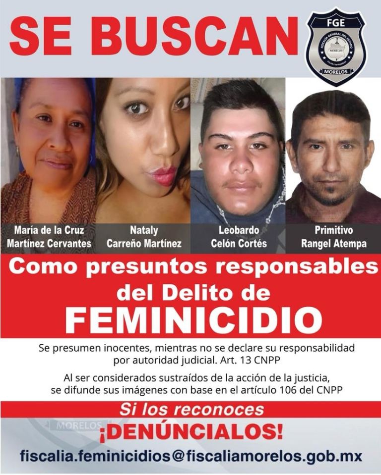 En la imagen, la ficha de búsqueda que emitió la FGE de Morelos por los presuntos implicados en el feminicidio de Margarita. Foto: Twitter