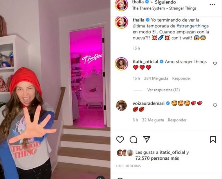 Thalía es fan de 'Stranger Things'