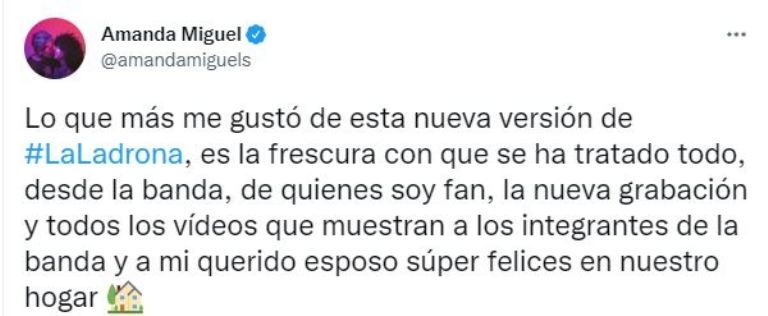 Amanda Miguel agradece a 'Los Auténticos Decadentes'