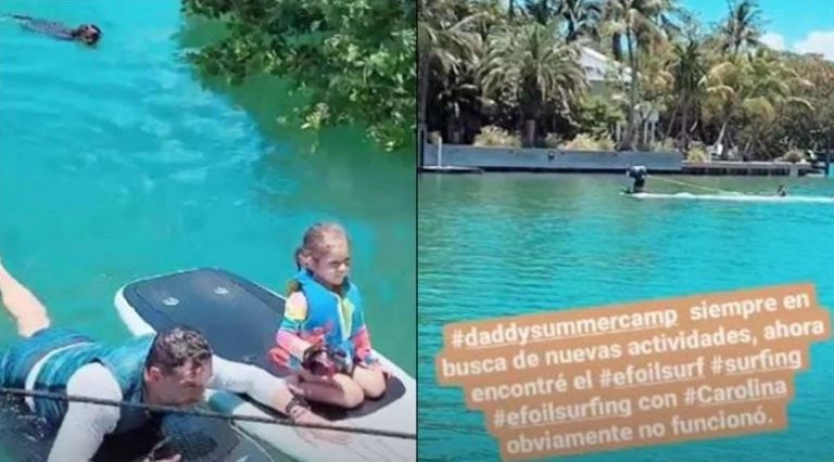Martín Fuentes enseña a surfear a su hija