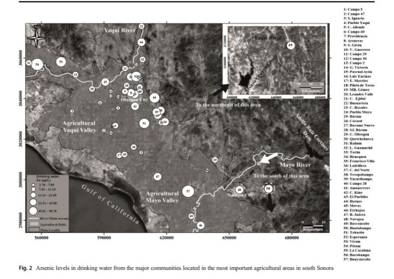 Lugares donde se ha muestreado la presencia de arsénico en el agua. Foto: TRIBUNA