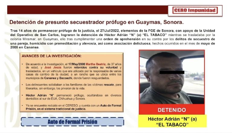 En la imagen, SSPC informa sobre la detención de 'El Tabaco'. Foto: Gobierno de México