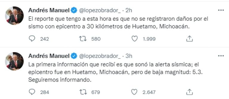 En la imagen, el presidente AMLO informa sobre el siniestro de esta madrugada. Foto: Twitter