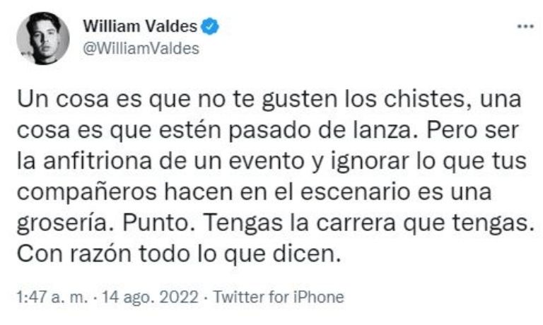 William Valdés le responde a Lolita Cortés