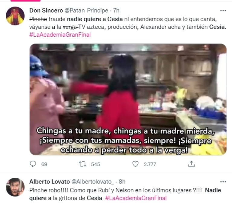 En la imagen, criticas por el triunfo de Cesia en 'La Academia 20 años'. Foto: Twitter